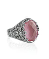 Filigree Art Bee Detailed Pink Chalcedony Gemstone Women Silver Statement Ring - Filigranist Jewelry
