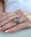 Sterling Silver Filigree Art Pink Chalcedony Gemstone Bee Detailed Women Statement Ring