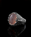 Sterling Silver Filigree Art Pink Chalcedony Gemstone Bee Detailed Women Statement Ring