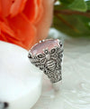 Sterling Silver Filigree Art Pink Chalcedony Gemstone Bee Detailed Women Statement Ring