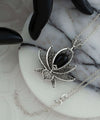 Filigree Art Black Onyx Gemstone 3D Lotus Flower Women Silver Pendant Necklace