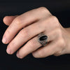 Filigree Art Black Onyx Gemstone Angel Design Women Silver Cocktail Ring - Filigranist Jewelry