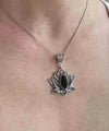 Filigree Art Black Onyx Gemstone Blossoming Lotus Flower Women Silver Pendant Necklace