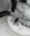 Filigree Art Black Onyx Gemstone Blossoming Lotus Flower Women Silver Pendant Necklace