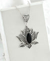 Filigree Art Black Onyx Gemstone Blossoming Lotus Flower Women Silver Pendant Necklace
