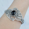 Black Onyx Gemstone 925 Sterling Silver Artisan Crafted Filigree Art Double Swan Design Cuff Bracelet