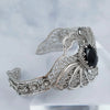 Black Onyx Gemstone 925 Sterling Silver Artisan Crafted Filigree Art Double Swan Design Cuff Bracelet