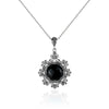 925 Sterling Silver Filigree Art Black Onyx Gemstone Floral Pendant Necklace