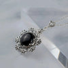 925 Sterling Silver Filigree Art Black Onyx Gemstone Floral Pendant Necklace