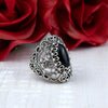 Filigree Art Black Onyx Gemstone Lace Detailed Women Silver Statement Ring - Filigranist Jewelry