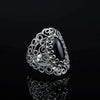 Filigree Art Black Onyx Gemstone Lace Detailed Women Silver Statement Ring - Filigranist Jewelry