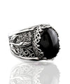 Sterling Silver Filigree Art Black Onyx Gemstone Tulip Detailed Women Cocktail Ring
