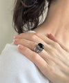 Sterling Silver Filigree Art Black Onyx Gemstone Tulip Detailed Women Cocktail Ring