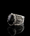Sterling Silver Filigree Art Black Onyx Gemstone Tulip Detailed Women Cocktail Ring