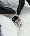 Sterling Silver Filigree Art Black Onyx Gemstone Tulip Detailed Women Cocktail Ring