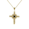 Filigree Art Black Onyx Gemstone Women Gold Plated Silver Cross Pendant Necklace