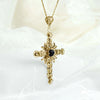 Filigree Art Black Onyx Gemstone Women Gold Plated Silver Cross Pendant Necklace