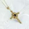 Filigree Art Black Onyx Gemstone Women Gold Plated Silver Cross Pendant Necklace