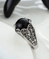 Sterling Silver Filigree Art Black Onyx Gemstone Women Dainty Cocktail Ring