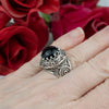 925 Sterling Silver Filigree Art Black Onyx Gemstone Bold Dome Ring