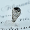 925 Sterling Silver Filigree Art Black Onyx Gemstone Oval Dome Ring