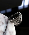 Sterling Silver Filigree Art Black Onyx Gemstone Long Statement Ring