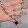 925 Sterling Silver Filigree Art Black Onyx Gemstone Paisley Design Necklace
