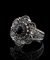Filigree Art Black Onyx Gemstone Women Silver Statement Ring