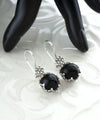 Filigree Art Black Onyx Gemstone Women Sterling Silver Drop Earrings