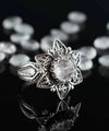 Filigree Art Black Rutile Gemstone Daisy Flower Women Silver Cocktail Ring