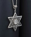 Filigree Art Black Rutile Gemstone Star of David Women Silver Pendant Necklace