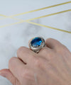 Filigree Art Blue Abalone Gemstone Women Silver Bold Statement Ring - Filigranist Jewelry