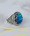 Filigree Art Blue Abalone Gemstone Women Silver Bold Statement Ring - Filigranist Jewelry