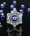 Filigree Art Blue Evil Eye Daisy Flower Women Silver Cocktail Ring