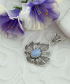 Filigree Art Blue Lace Agate Gemstone Lotus Flower Women Silver Pendant Necklace