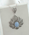 Filigree Art Blue Lace Agate Gemstone Lotus Flower Women Silver Pendant Necklace