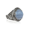Sterling Silver Filigree Art Blue Lace Agate Gemstone Bold Statement Ring