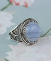 Sterling Silver Filigree Art Blue Lace Agate Gemstone Bold Statement Ring