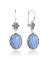 Filigree Art Blue Lace Agate Gemstone Women Silver Oval Dangle Earrings