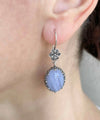 Filigree Art Blue Lace Agate Gemstone Women Silver Oval Dangle Earrings