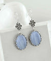 Filigree Art Blue Lace Agate Gemstone Women Silver Oval Dangle Earrings