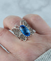 925 Sterling Silver Filigree Art Blue Quartz Gemstone Butterfly Cocktail Ring