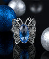 925 Sterling Silver Filigree Art Blue Quartz Gemstone Butterfly Cocktail Ring