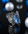 925 Sterling Silver Filigree Art Blue Quartz Gemstone Butterfly Cocktail Ring