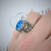 925 Sterling Silver Filigree Art Blue Quartz Gemstone Cocktail Women Ring