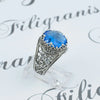 925 Sterling Silver Filigree Art Blue Quartz Gemstone Cocktail Women Ring