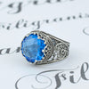 925 Sterling Silver Filigree Art Blue Quartz Gemstone Cocktail Women Ring