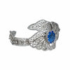 Filigree Art Blue Quartz Gemstone Double Swan Figured Women Silver Cuff Bracelet