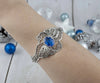 Filigree Art Blue Quartz Gemstone Double Swan Figured Women Silver Cuff Bracelet
