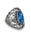 Filigree Art Blue Quartz Gemstone Lace Detailed Women Silver Statement Ring